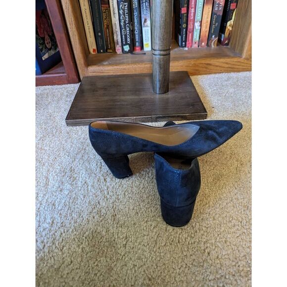 Alba Teci blue suede sparkly pointed toe round heel shoe sz 40 hand made italy - Picture 3 of 7